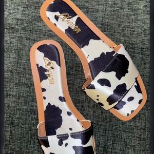 Liliana Black and White Cow Print Sandals